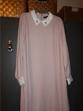 Victoria Beckham X Target Blush Pink Long-Sleeve Dress with White Collar